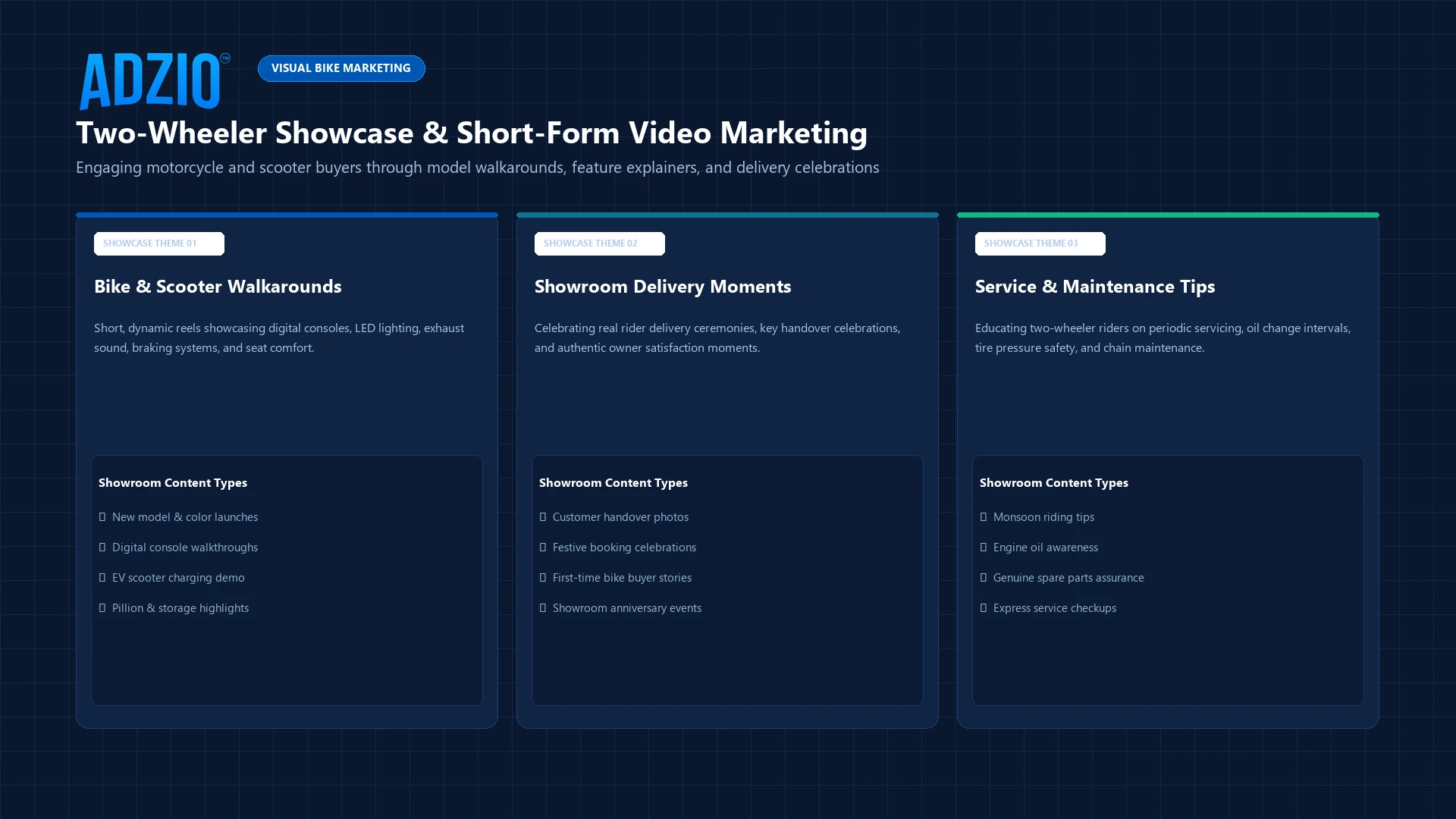 Motorcycle and scooter showroom with short-form video and content marketing concept
