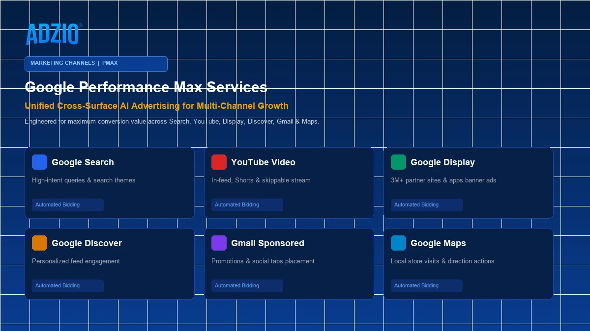 Google Performance Max Multi-Channel Cross-Surface Architecture Managed by AdZio