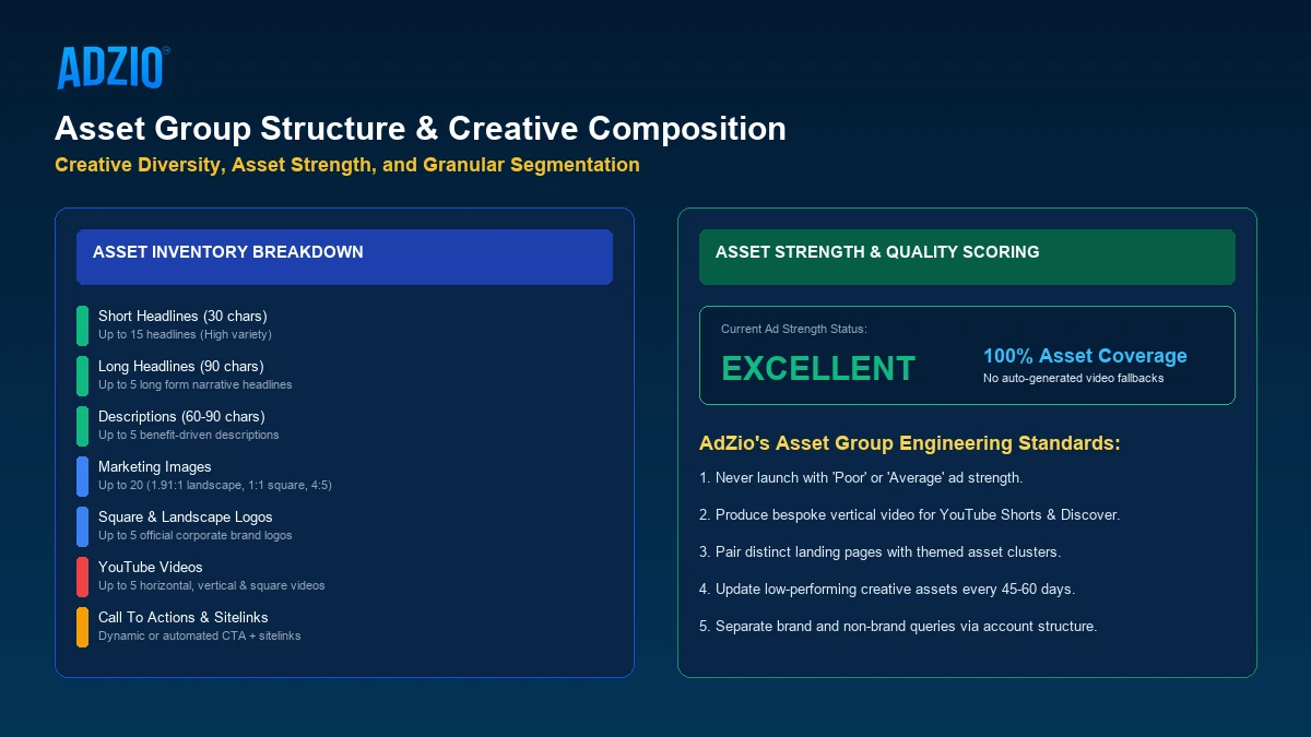 Performance Max Asset Groups and Creative Structure Managed by AdZio