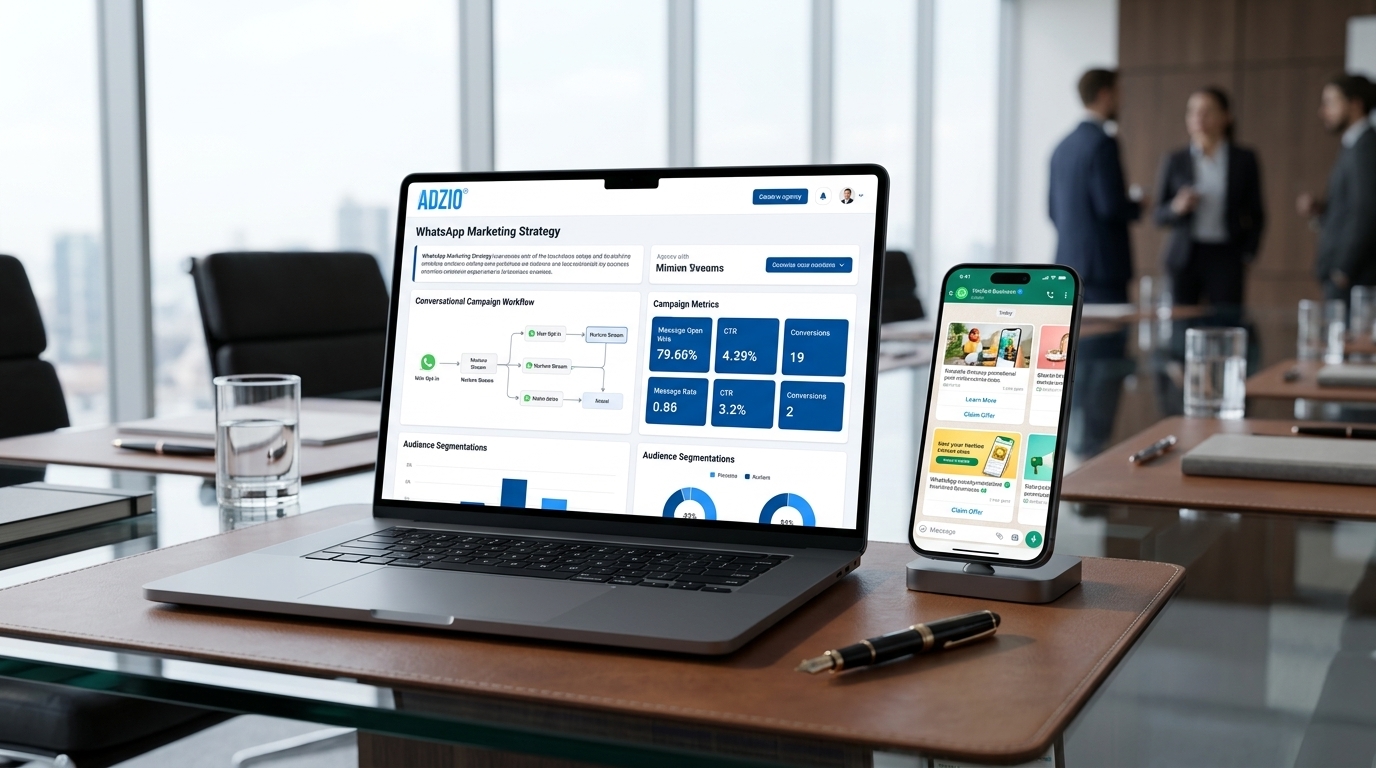 AdZio Marketplace Marketing Services Ecosystem Showing Product Listings, Multi-Platform Visibility and Conversion Architecture